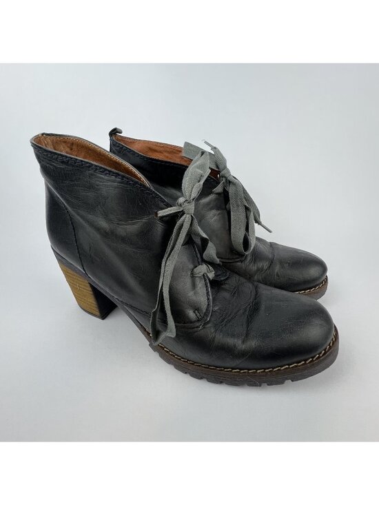 Eric Michael Shoes - Eric Michael Black Leather Lace-Up Heeled Ankle Booties – Women’s EU 38